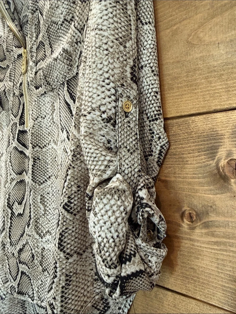Michael Kors Taupe and Black Snake-Print Blouse